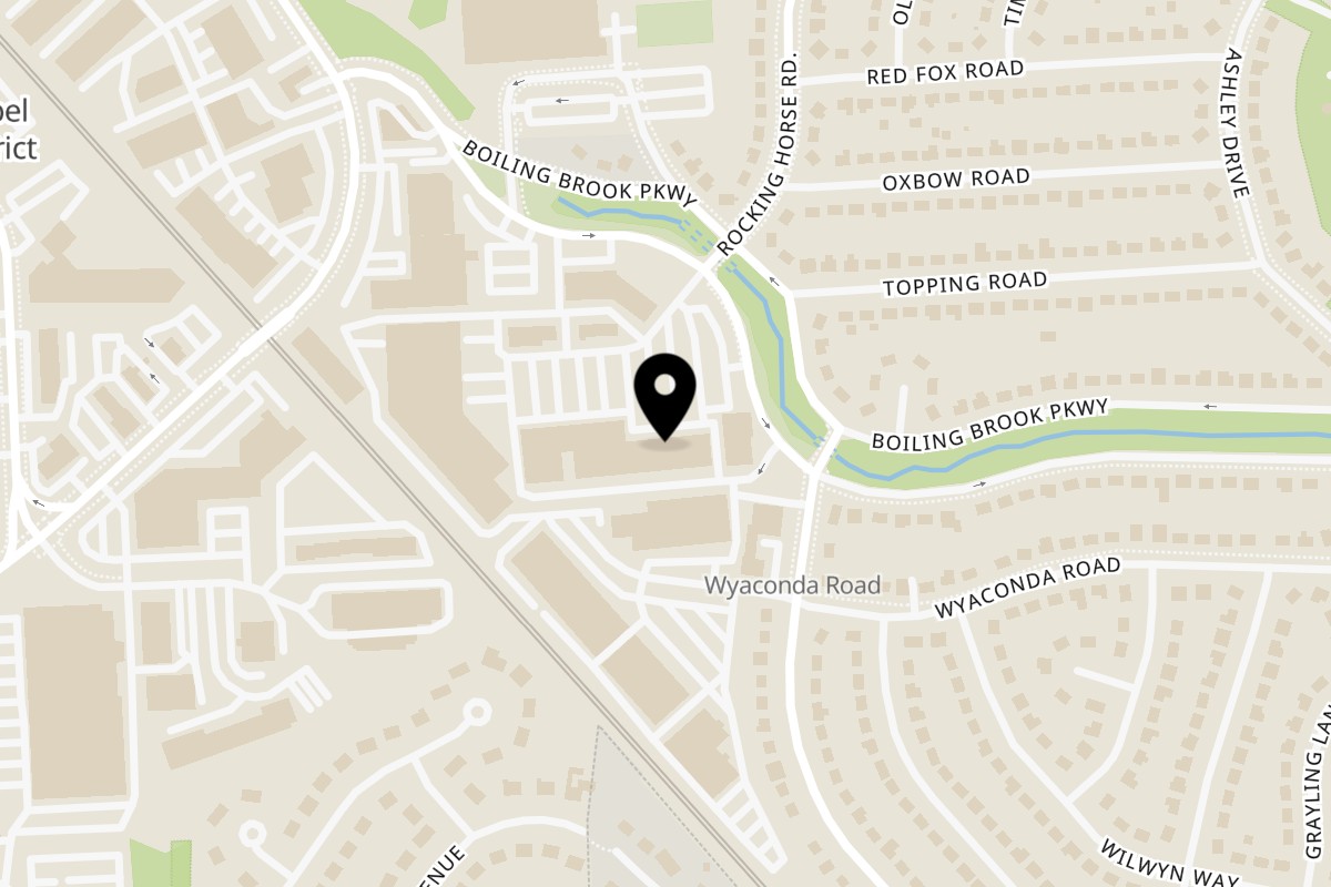 Map showing the location of Biryani City on 4830 Boiling Brook Pkwy in North Bethesda